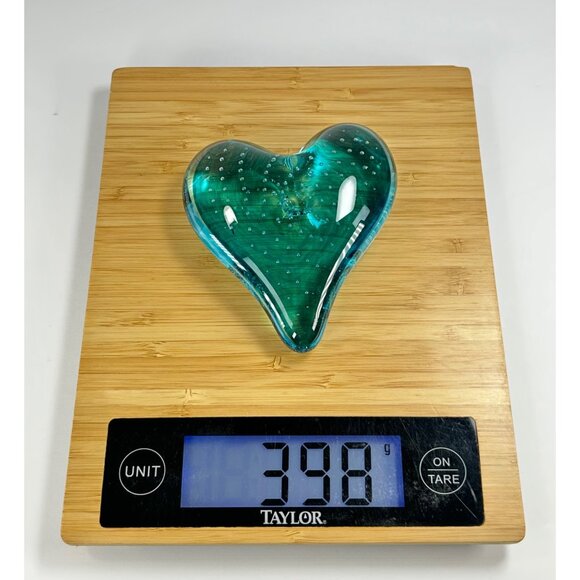 Art Glass Hand Blown Heart Paperweight Turquoise Blue w/ Controlled Bubbles - Picture 8 of 8